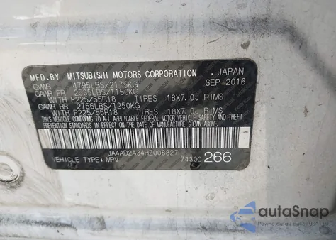 2017 Mitsubishi Outlander Es from USA, damaged, VIN JA4AD2A34HZ008827